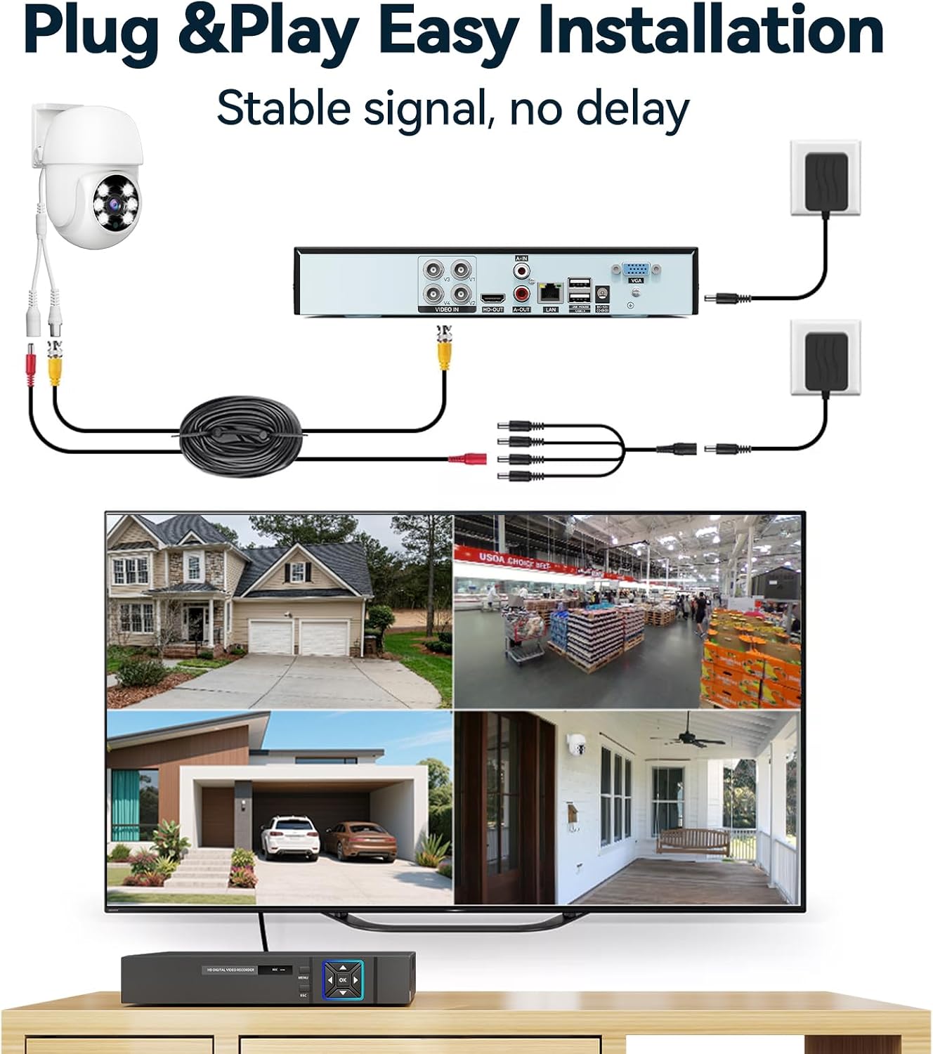 Wired Security Camera System Outdoor, 4pcs Pan/Tilt CCTV Cameras and 4CH 5MP Lite AHD TVI DVR (500GB HDD), 360° View Surveillance DVR Kit, Motion Detection, 24/7 Recording, Remote Access