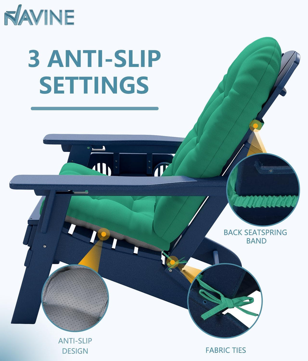 NAVINE Adirondack Chair Cushion Set of 4, Thickened Patio Chair Cushions with Ties, Waterproof and UV-Protected Rocking Chair Cushion for Indoor and Outdoor, Green.