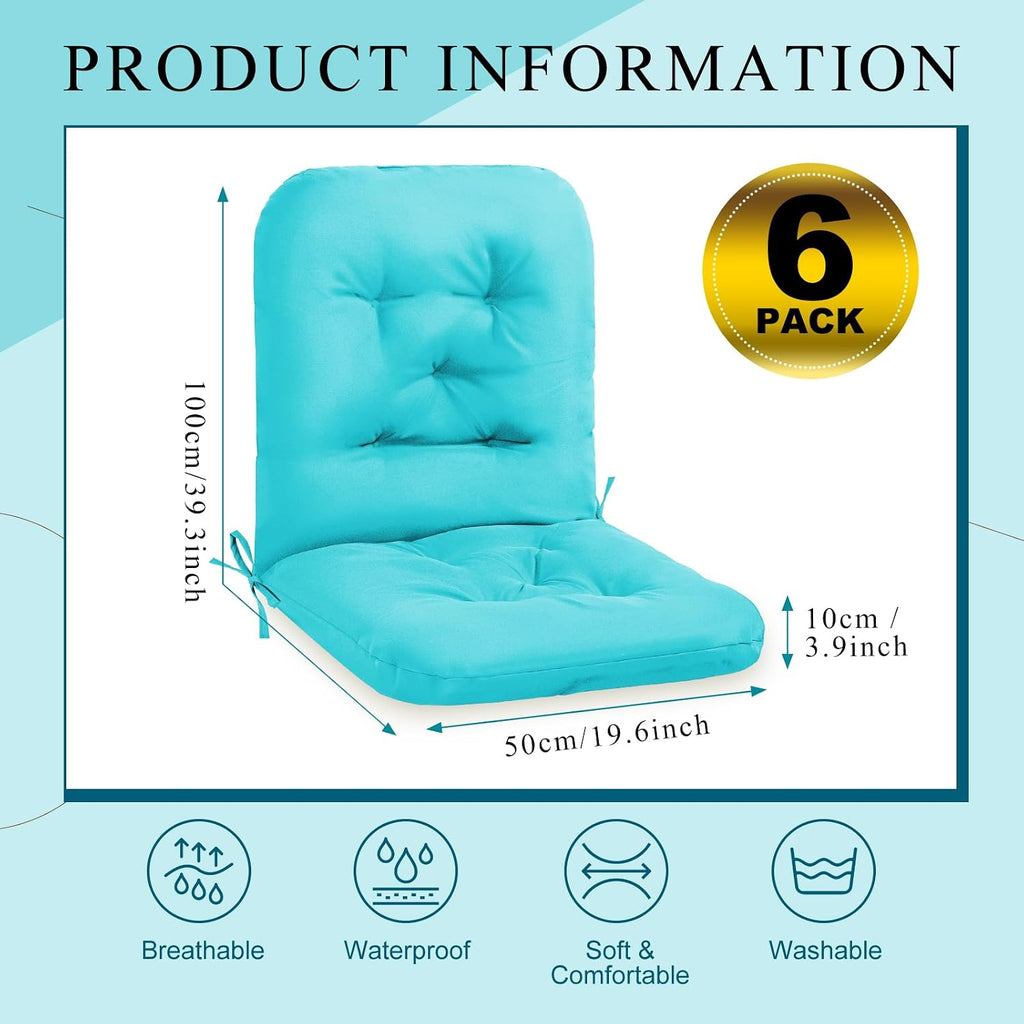 Chunful 6 Pcs Back Chair Cushion Outdoor Indoor Tufted Seat/Back Patio Seating Cushions Weather Resistant Patio Rocking Pads for Outdoor (Light Blue)