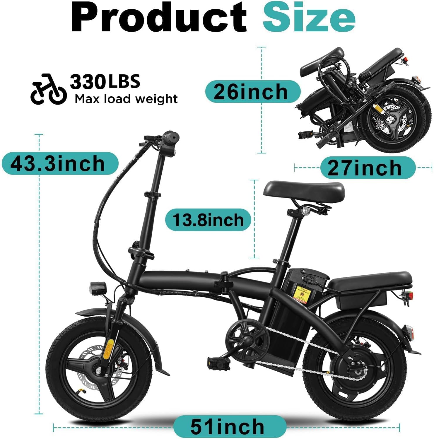 Electric Bike for Adults Teens, Commuter City Folding ebike with 560W Motor and 48V Battery, 24MPH 3-Level Pedals Assist, Dual Disc Brakes,14' Compact Foldable Electric Bicycle with UL2849 Certified