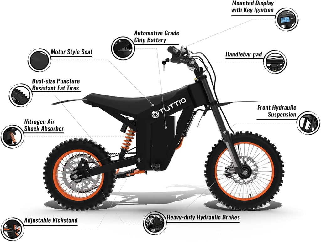 Tuttio Soleil01 Electric-Dirt-Bike for Teens Adults, 14'/12' Fat Tire 2000W 37MPH Electric-Motorcycle with 48V 21AH Battery Ebike 200NM Hydraulic Brakes Mountain Off-Road EBike