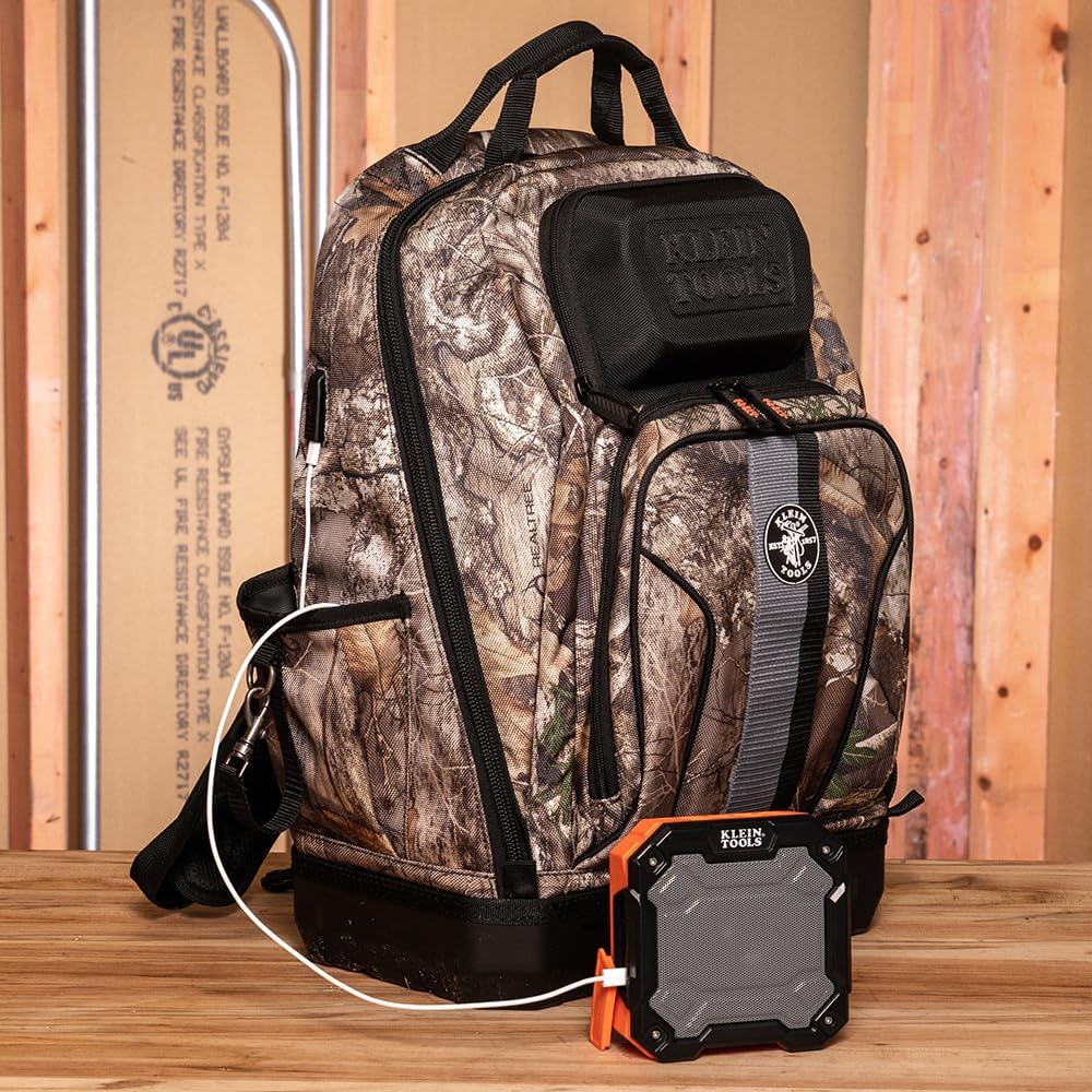 Klein Tools 62800BPCAMO Backpack Tool Bag, Tradesman Pro Extra-Large 40-Pocket Jobsite Camo Tool Backpack with Molded Bottom, Charging Port