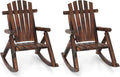 Tangkula Wood Outdoor Rocking Chairs Set of 2, Outside Adirondack Rocker with High Back and Slatted Seat, Oversized Porch Rocking Chair for Balcony, Garden, Backyard, Patio