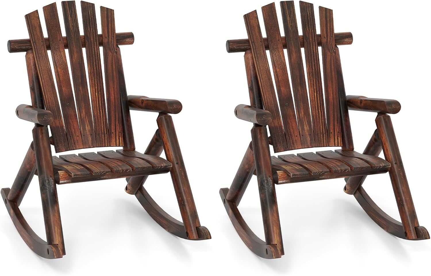 Tangkula Wood Outdoor Rocking Chairs Set of 2, Outside Adirondack Rocker with High Back and Slatted Seat, Oversized Porch Rocking Chair for Balcony, Garden, Backyard, Patio