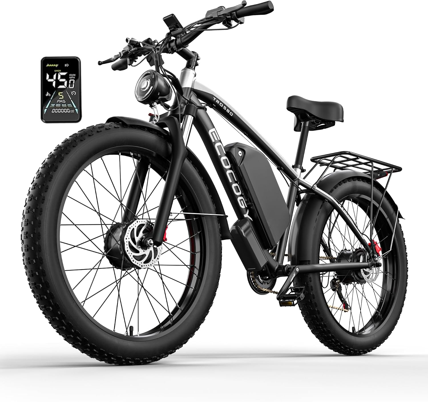 Electric Bike for Adults,Peak 6000W Dual Motor Ebike, 52V 32AH 30-100 Miles Up to 45 M P H 26' Fat Tire 7 Speed Electric Mountain Bike All Terrain Front Suspension Electric Bicycles