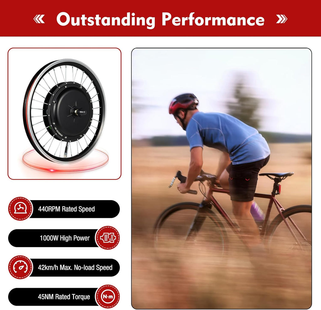 20' Electric Bike Conversion Kit, DC48V 1000W Front Wheel Conversion Kit with LED Display & Brushless Controllerm, for Mountain, Beach and Off-Road Bikes
