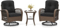 Tangkula 3 Piece Patio Swivel Rocker Set, 2 Outdoor Wicker Rocking Chairs with Tempered Glass Side Table, Outside Gliding Bistro Furniture Set with Thick Cushions for Porch, Yard, Balcony (Black)