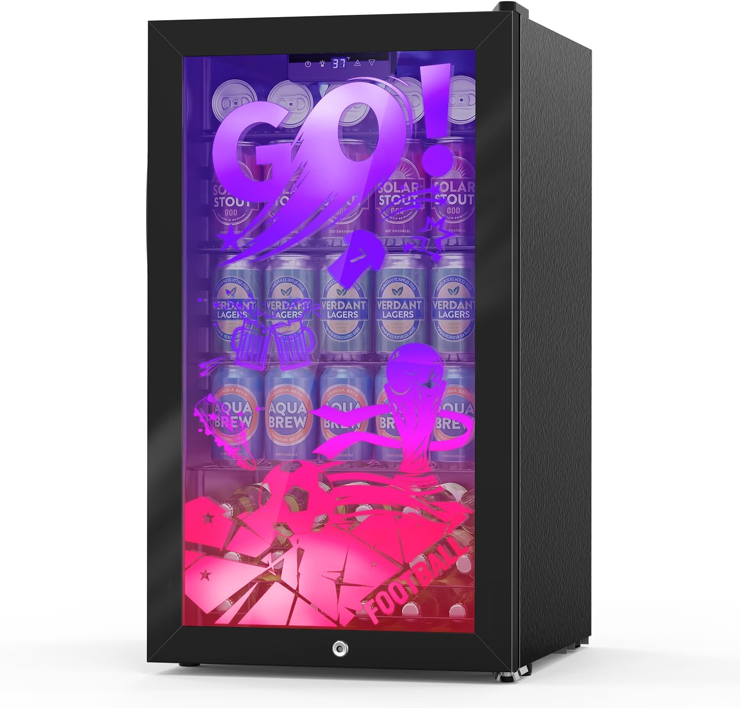 Velivi Gaming Mini Fridge with Led Lights, 3.2 Cu Ft Gaming Light Up Glass Door Beverage Refrigertor Small Lockable Drink Cooler For For Soda Beer, Cyberpunk Gaming Rooms Bar Home Party