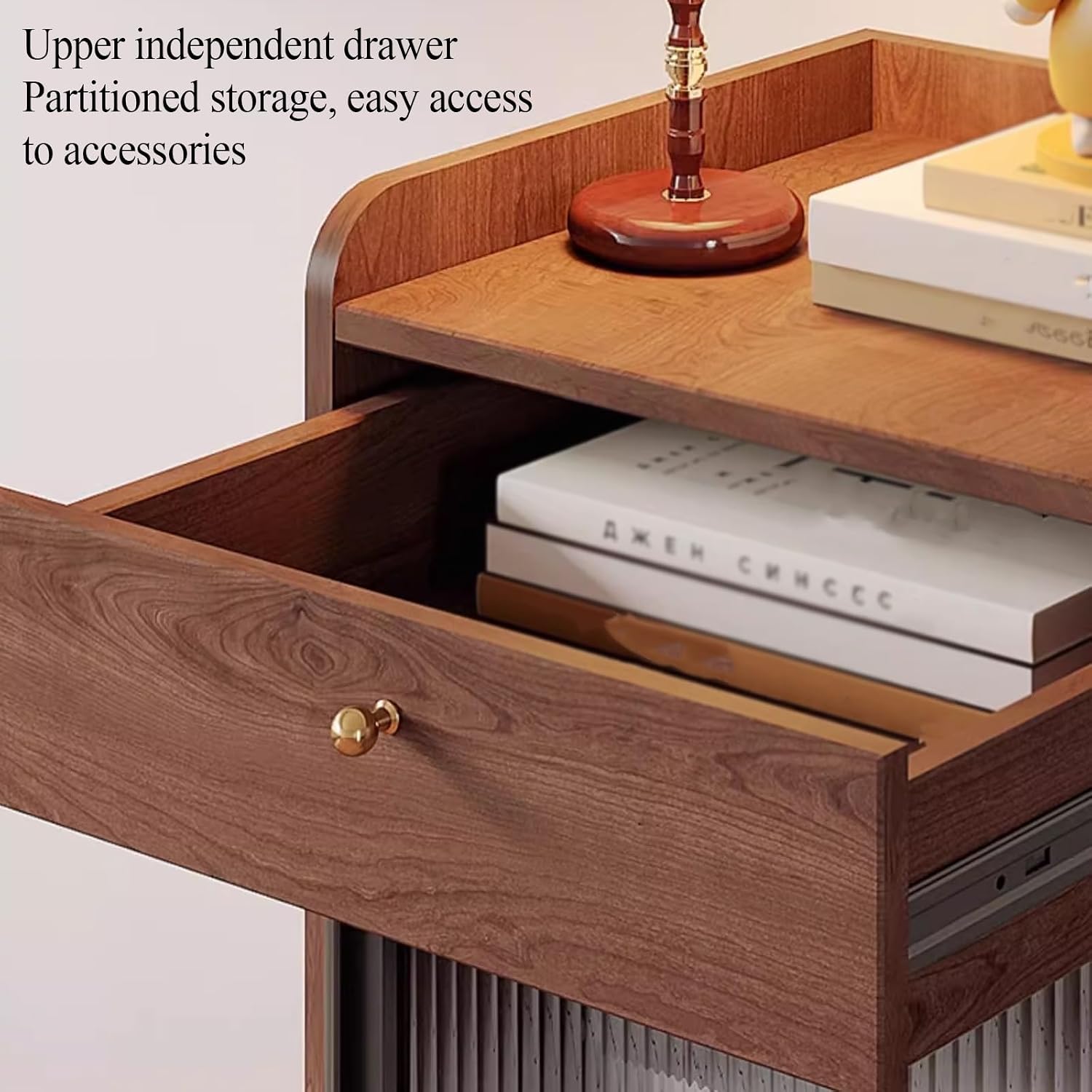 Small Storage Cabinet with Wheels for Robot Vacuum and Mop Self Emptying, Wooden Side Table Bedroom End Table for Robot Vacuum's Nest House for Living Room(Brown,55 * 50 * 96cm)