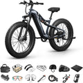 PUCKIPUPPY Electric Bike for Adults 28 MPH, 750W | 1350W Peak, Torque Sensor, 80 Miles Range, 26'x4' Fat Tire Electric Dirt Bike, Full Suspension Electric Mountain Bike, 8 Speed Ebike Labrador Pro