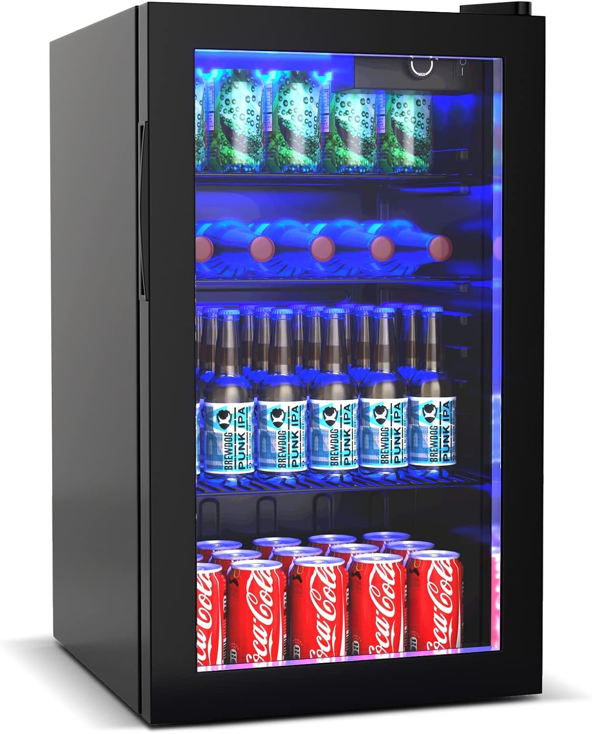 COSTWAY 120 Can Mini Beverage Fridge, Freestanding Beverage Refrigerator Cooler with Glass door, Removable Shelves for Soda Beer Wine, Small Drink Bar Fridge for Home Living Bedroom, 3.2 Cu.Ft