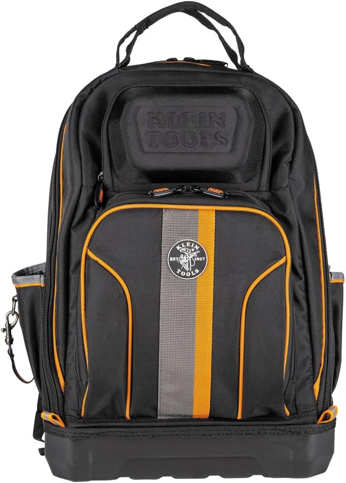 Klein Tools 62800BP Backpack Tool Bag, Tradesman Pro Extra-Large 40-Pocket Electrician Jobsite Backpack with Molded Bottom, Charging Port