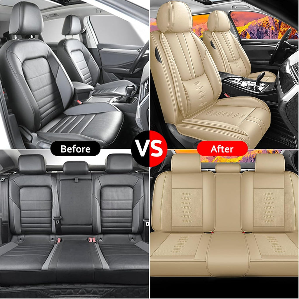 Leather Seat Covers for Hyundai Santa Cruz 2022-2025 2026,Premium Car Seat Covers Full Set,Waterproof Car Seat Protectors with Airbag,Comfort Interior Cover Seats for Cars(Beige)