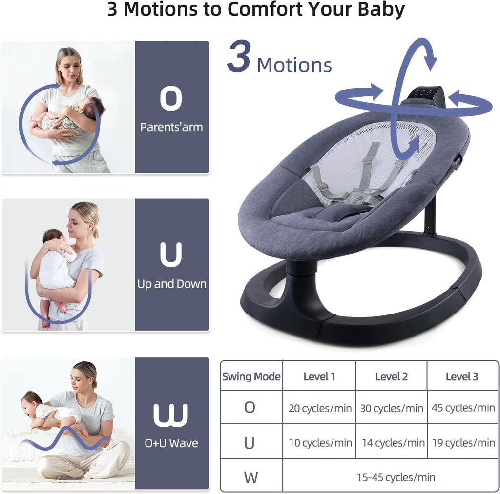 VaVaSoo 2-in-1 Electric Baby Swing, Toddler Seat up to 66 lbs, Dual-Arm Support for Enhanced Stability, 3 Swing Motions & 8 Soothing Sounds, Baby Rocking Chair with Remote,Adjustable Height, Dark Gray