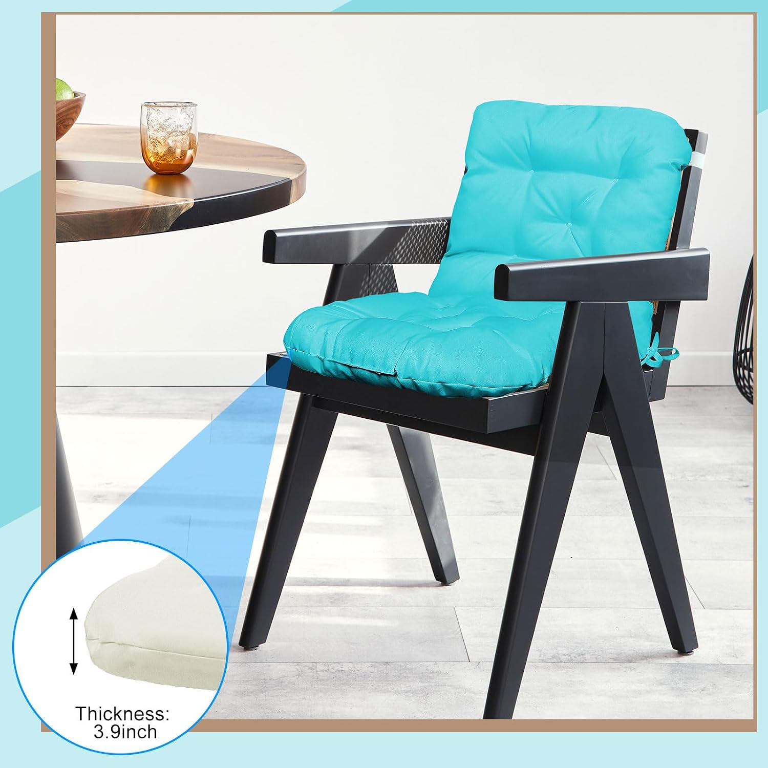 Chunful 6 Pcs Back Chair Cushion Outdoor Indoor Tufted Seat/Back Patio Seating Cushions Weather Resistant Patio Rocking Pads for Outdoor (Light Blue)