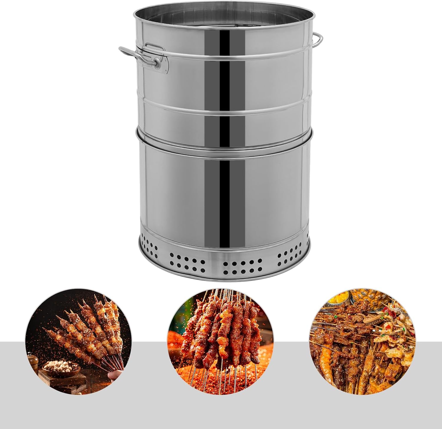 Portable Charcoal BBQ Grill, 26 Inch 360° Rotating Hanging Grill with Oil-Carbon Separation, Smokeless Stainless BBQ Grill Barrel for Camping, Garden, Picnic, Outdoor Cooking