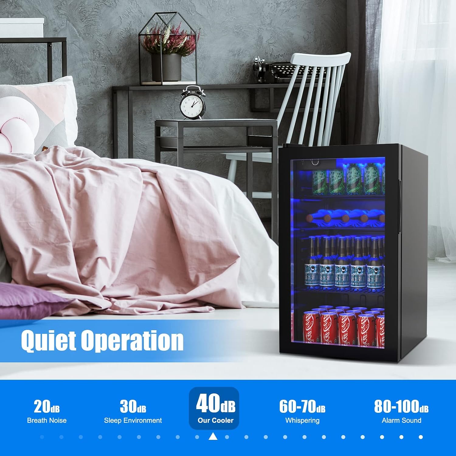 COSTWAY 120 Can Mini Beverage Fridge, Freestanding Beverage Refrigerator Cooler with Glass door, Removable Shelves for Soda Beer Wine, Small Drink Bar Fridge for Home Living Bedroom, 3.2 Cu.Ft