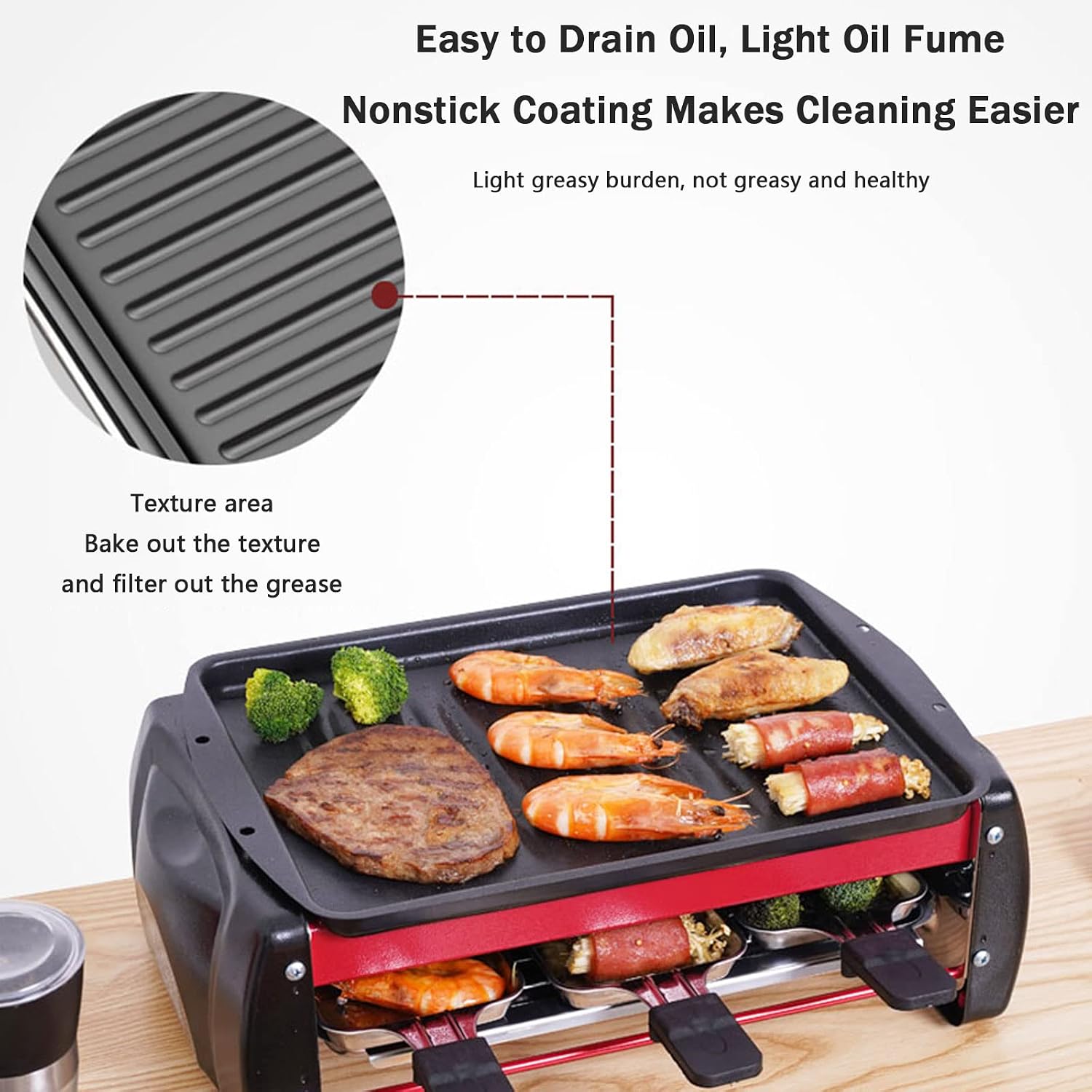 Health BBQ Grill Electric Double Layer with Adjustable Temperature and Drip Tray, Indoor Kitchen Dining Tabletop Griddle BBQ Barbecue Smoke-Free Grill Stove for Kitchen Dinner Festival Cooking,L