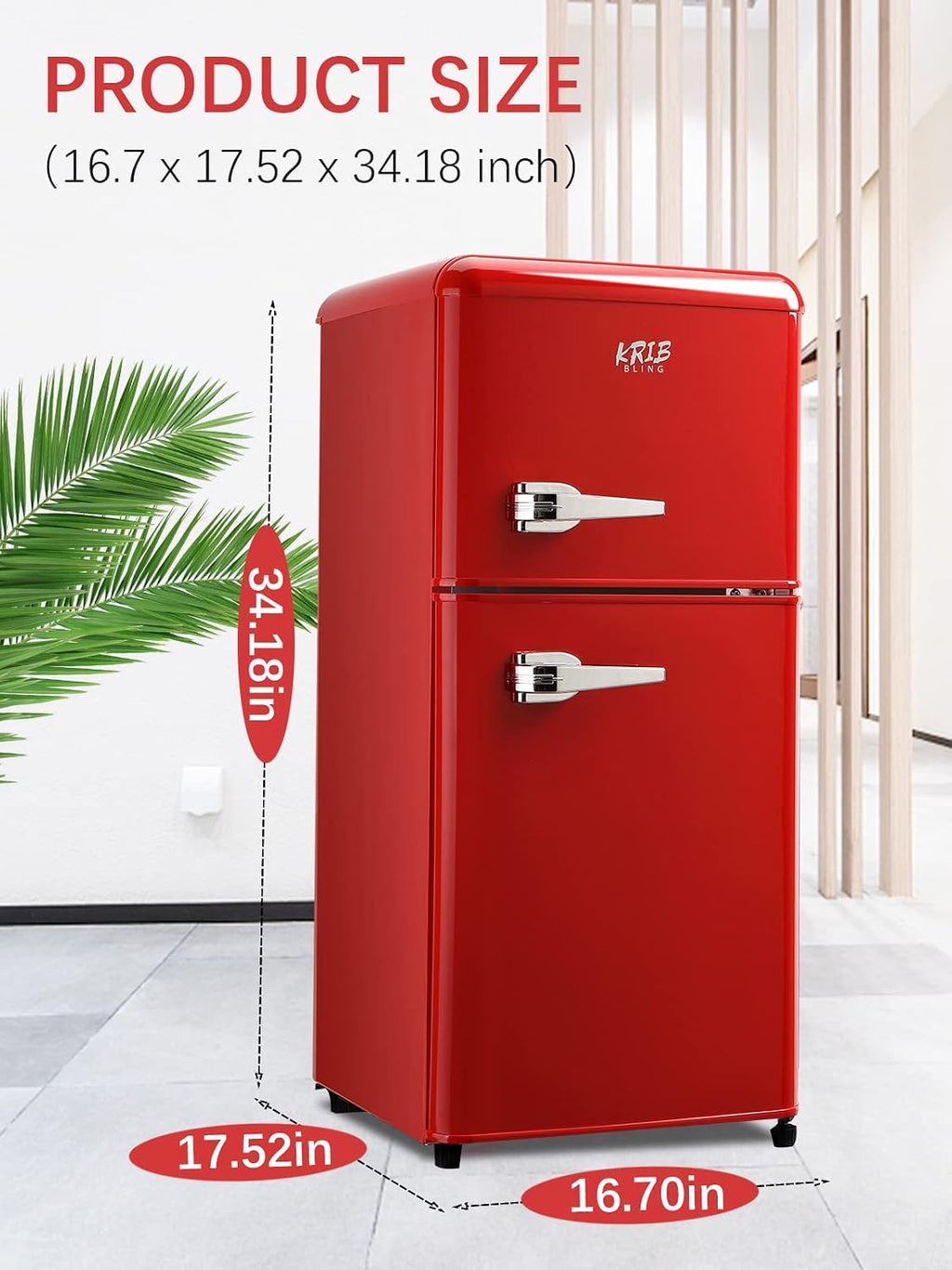 KRIB BLING 3.5 Cu.ft Refrigerators with Freezer, Fridge with 7 Level Temp Adjustable Thermostat, Fridge for Apartment, Office, Basement, Red