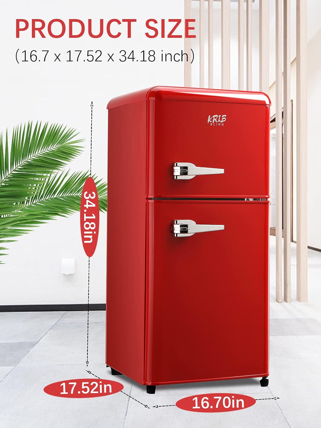 KRIB BLING 3.5 Cu.ft Refrigerators with Freezer, Fridge with 7 Level Temp Adjustable Thermostat, Fridge for Apartment, Office, Basement, Red