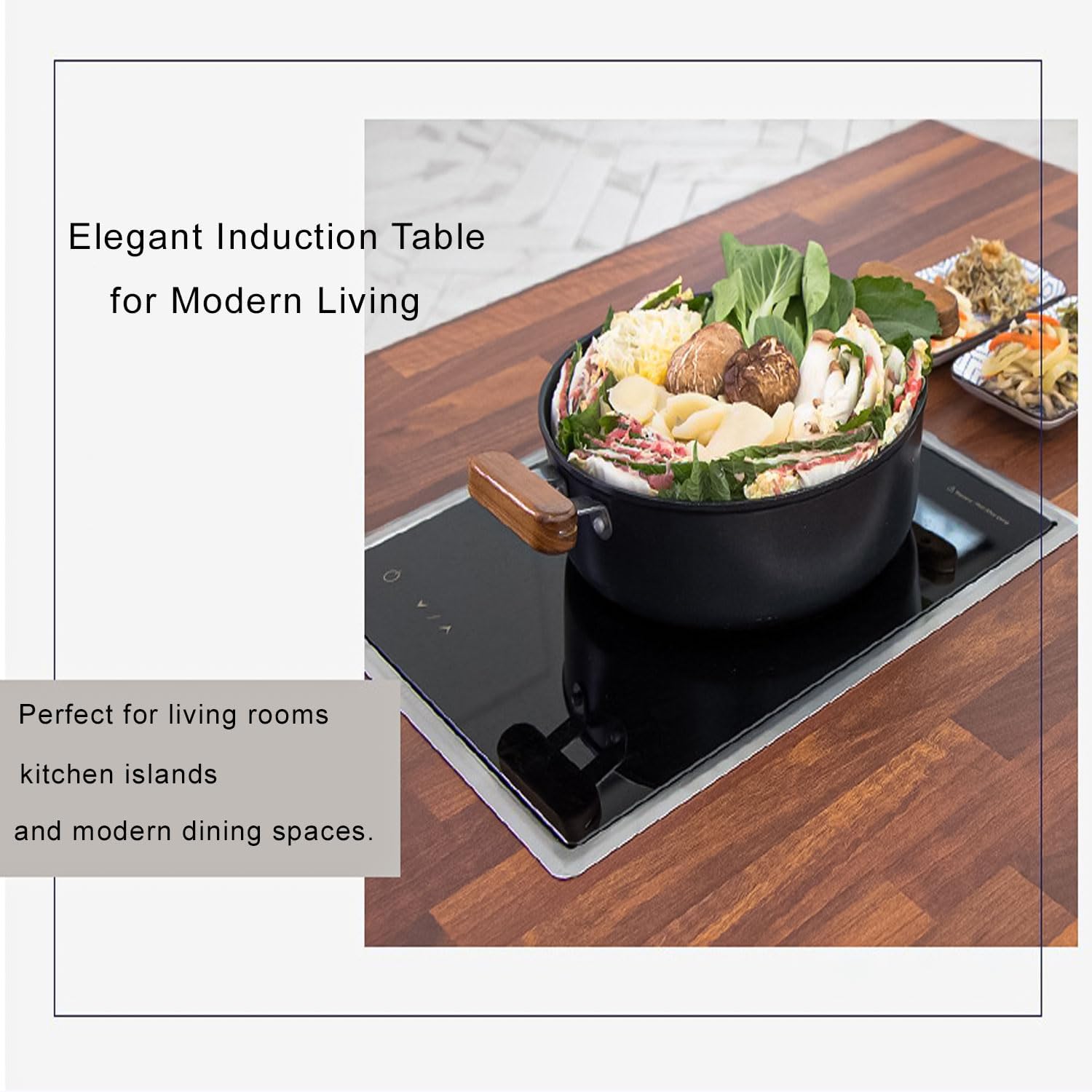 Folding Korean BBQ Table with Induction Cooktop – Herringbone Top – 47.2' x 29.5' x 12.6' – 220V, Touch Control, 1800W, 8 Heat Levels, DIY Assembly Table for Indoor Cooking