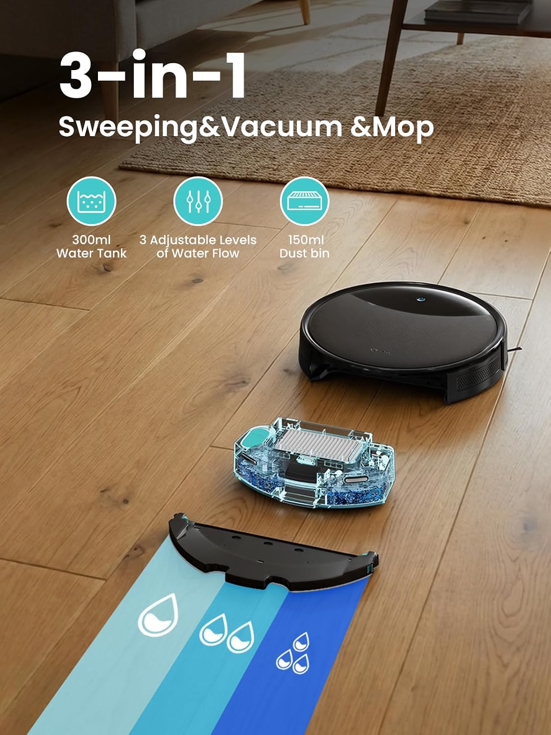 Lefant M350 Max Robot Vacuum and Mop,10000Pa Powerful Suction,75-Day Self-Emptying,240 Min Runtime,2.4G WiFi/Alexa/APP Control, Precision Mapping,Carpet & Hard Floors,Black
