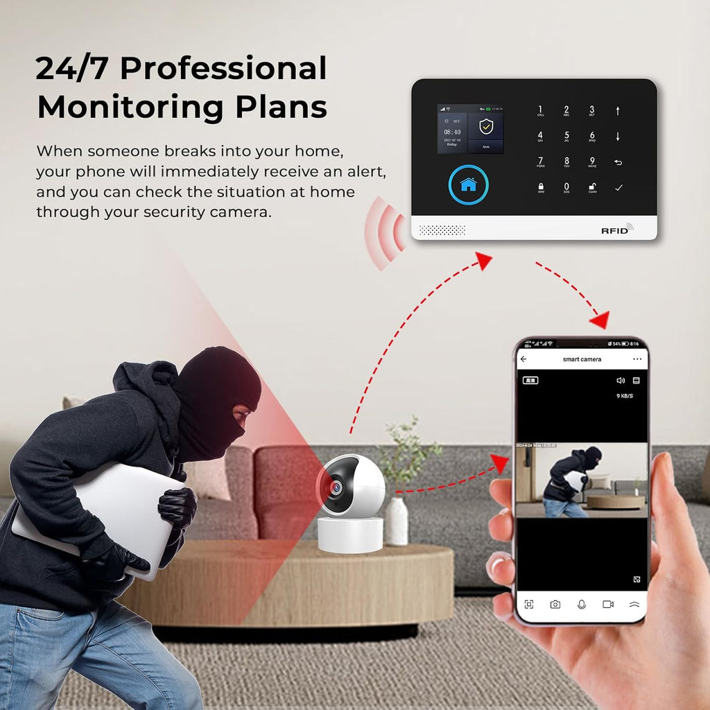 Home Security System with WiFi 2MP HD Secutity Camera,17 Piece Alarm Kits Home Security Camera System,Compatible with Alexa,Google Assistant, No Contract Required,