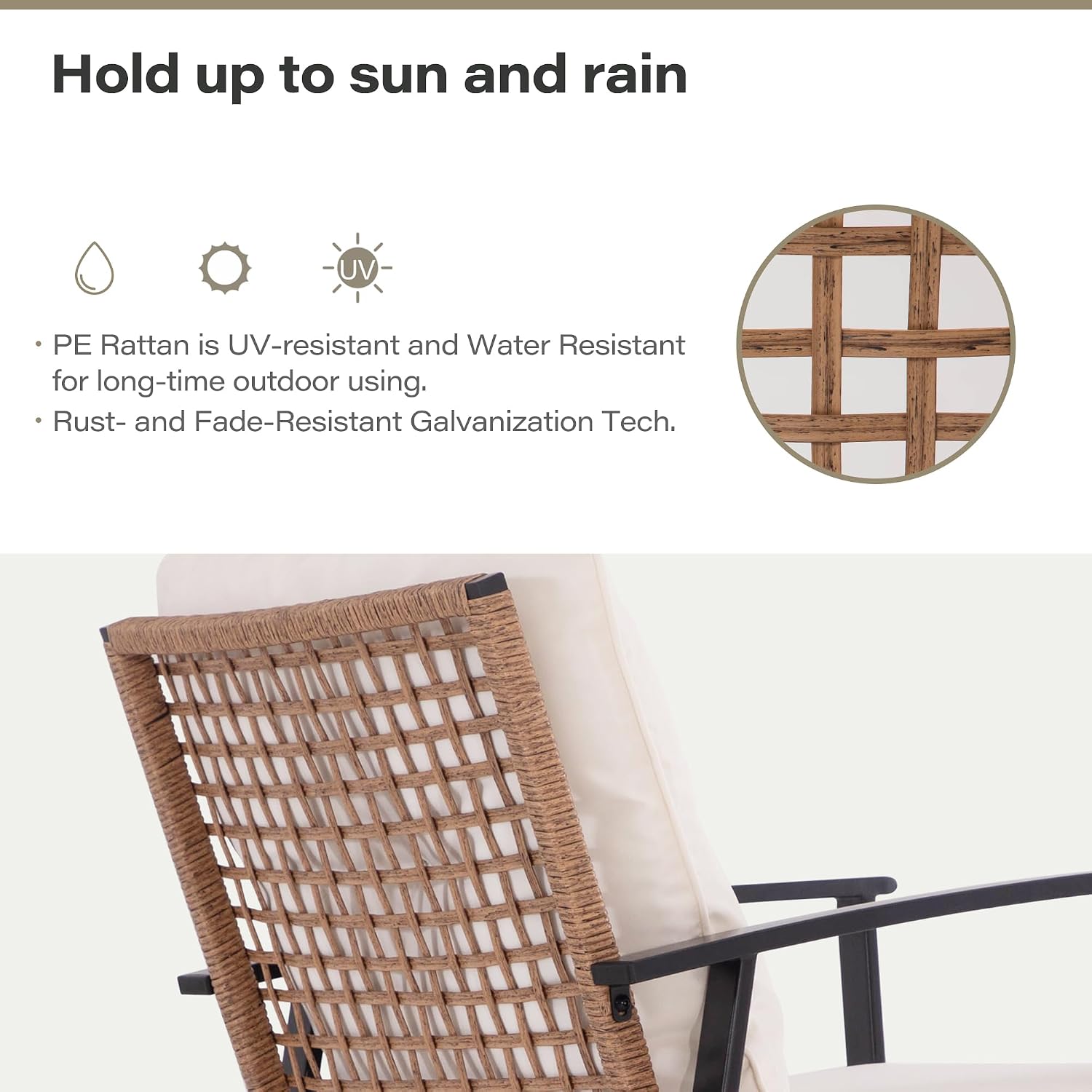 LAUSAINT HOME 2 Pieces Outdoor Swivel Rocker Patio Chairs, Wicker Patio Bistro Set with 2 Rocking Chairs, Patio Furniture Set with Thickened Cushions for Porch, Backyard (Beige)