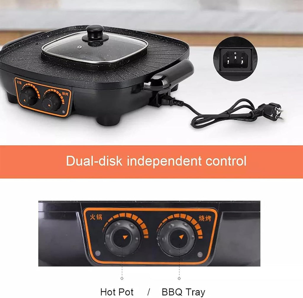 Medium Household Electric Hot Pot with Grill, Soup Pot and Korean BBQ, Non-stick Coating, Easy to Clean, For 2-4 People to Enjoy, 1600 W