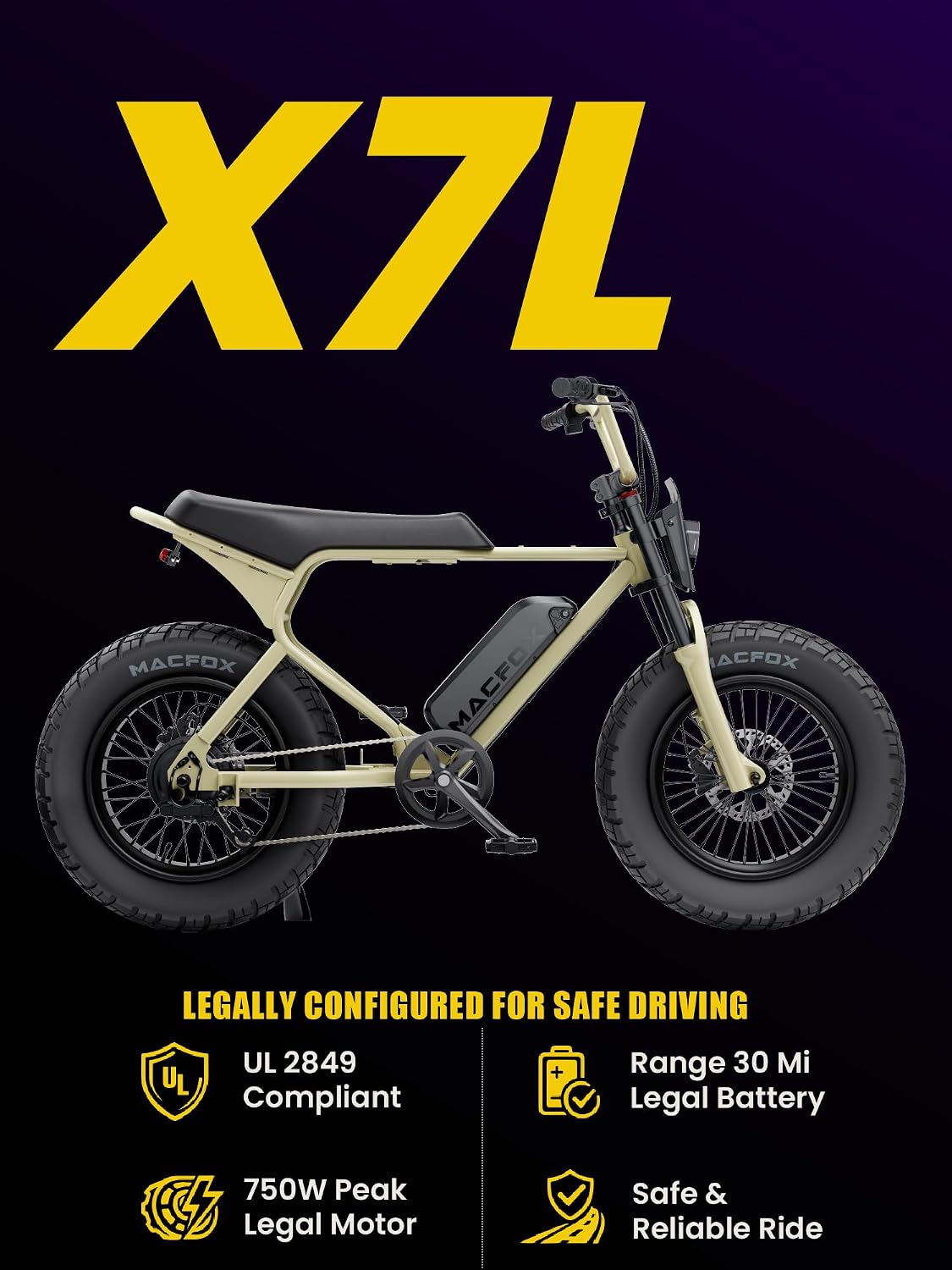 MACFOX X7&X7L Electric Bike for Youth, 750W EBike with Hydraulic Brakes, 48V 13Ah Removable Battery 30 Mile Range, Upgraded 20x5.0 Rear Fat Tire Designed for School/City Commuting (UL2849 & Class-2)