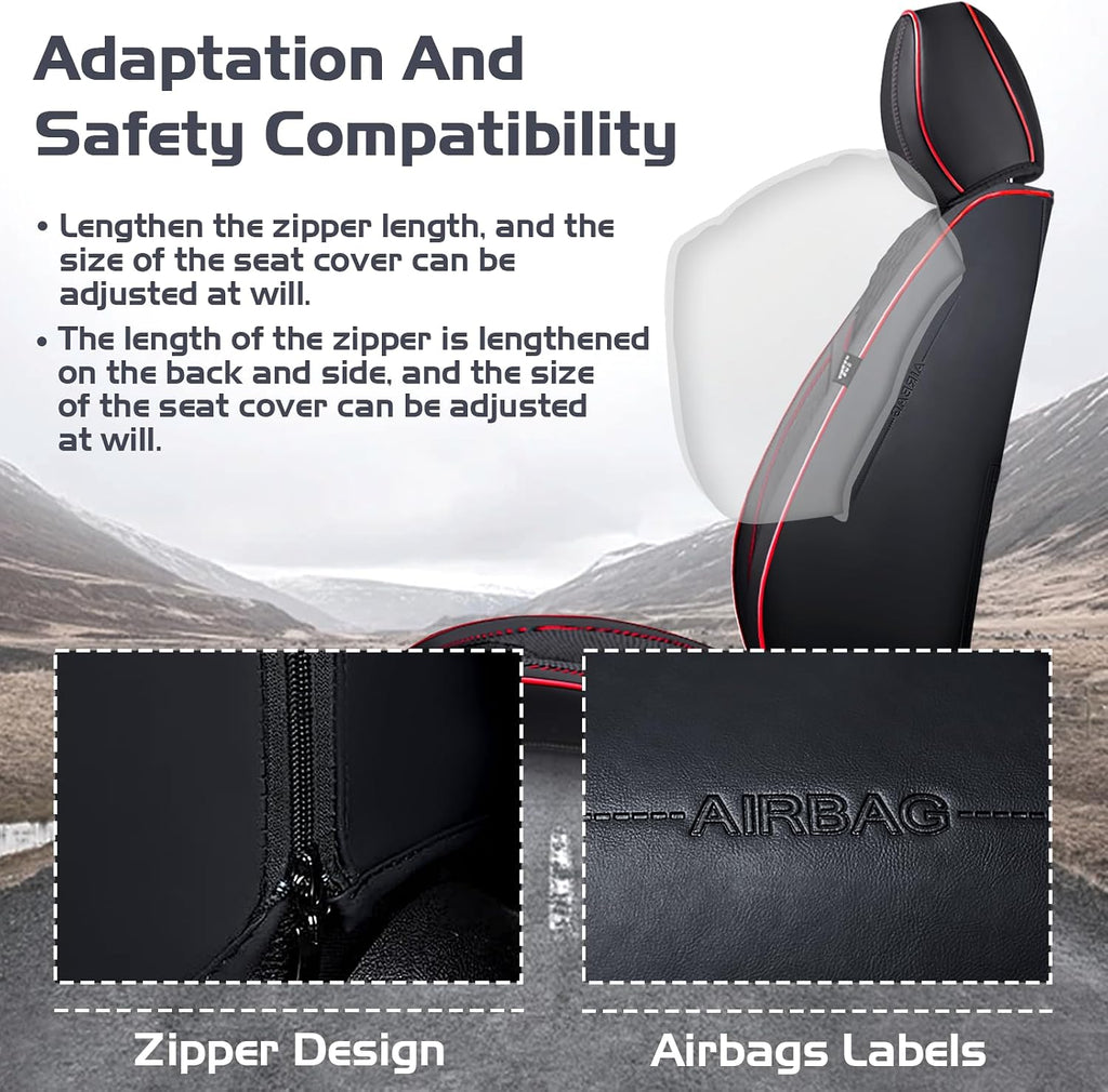 Car Seat Covers for GMC Canyon 2004-2026, Waterproof Nappa Leather Full Set Seat Cover with Headrests, Anti-Slip and Comfortable Automotive Seat Protector&Accessories(Black Red)