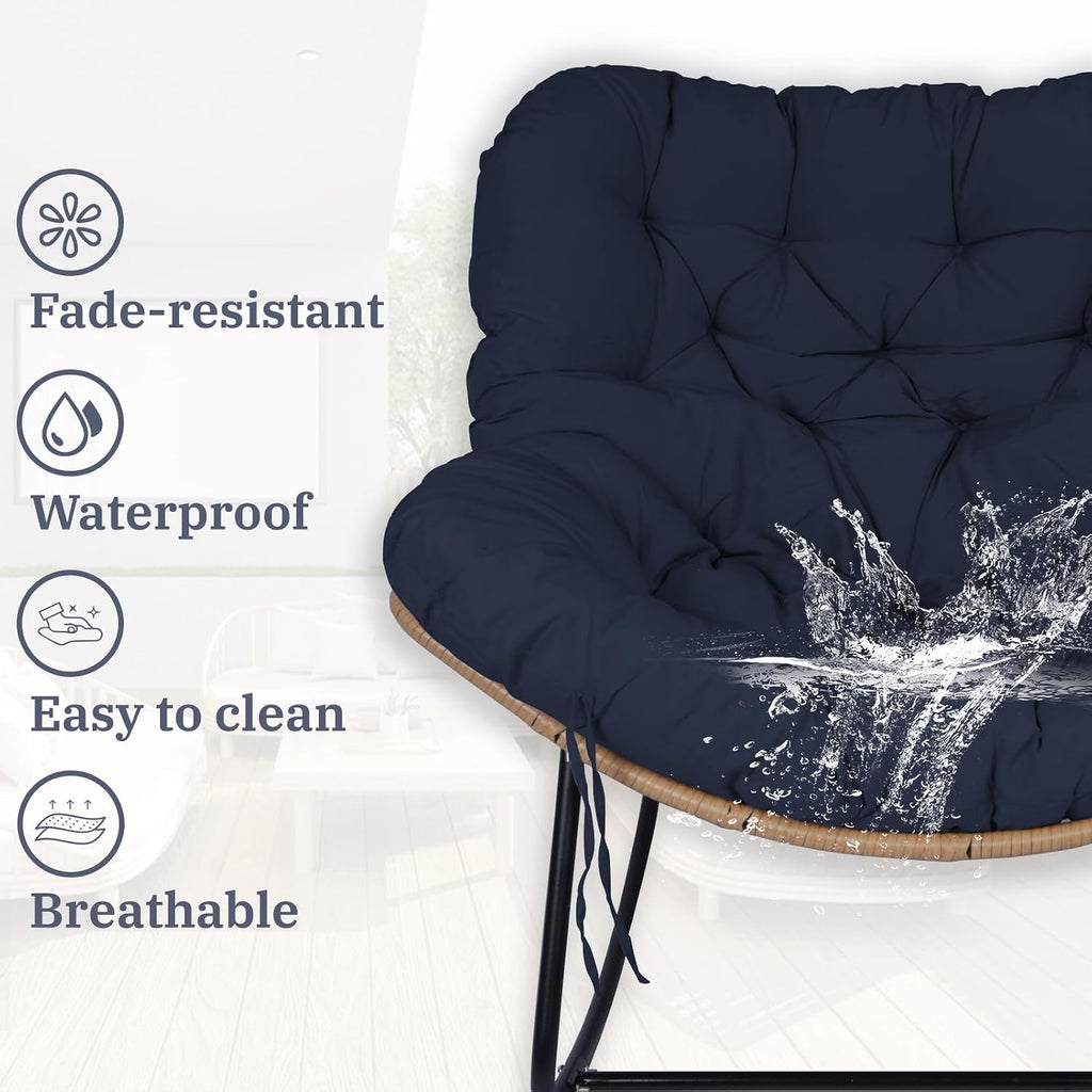Outdoor Rocking Chair Cushions 6.3' Thick, Only Cushion, Waterproof, Fade-Resistant, Patio Egg Lounge Chair Cushion with 6 Straps, Indoor Papasan Chair Cushion (Navy Blue)