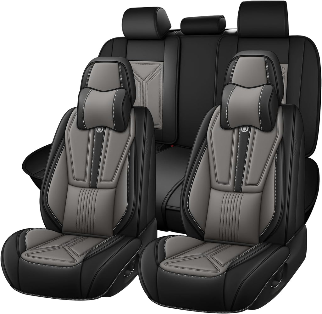 Car Seat Cover Full Set for Hyundai Santa Cruz 2022-2025,Faux Leather Seat Cover for Car,Breathable Vehicle Cushions Cover Waterproof Automotive Seat Covers with Headrests(5 seat,Black&Gray)