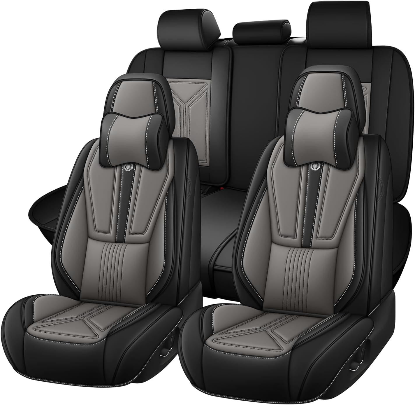 Car Seat Cover Full Set for Hyundai Santa Cruz 2022-2025,Faux Leather Seat Cover for Car,Breathable Vehicle Cushions Cover Waterproof Automotive Seat Covers with Headrests(5 seat,Black&Gray)