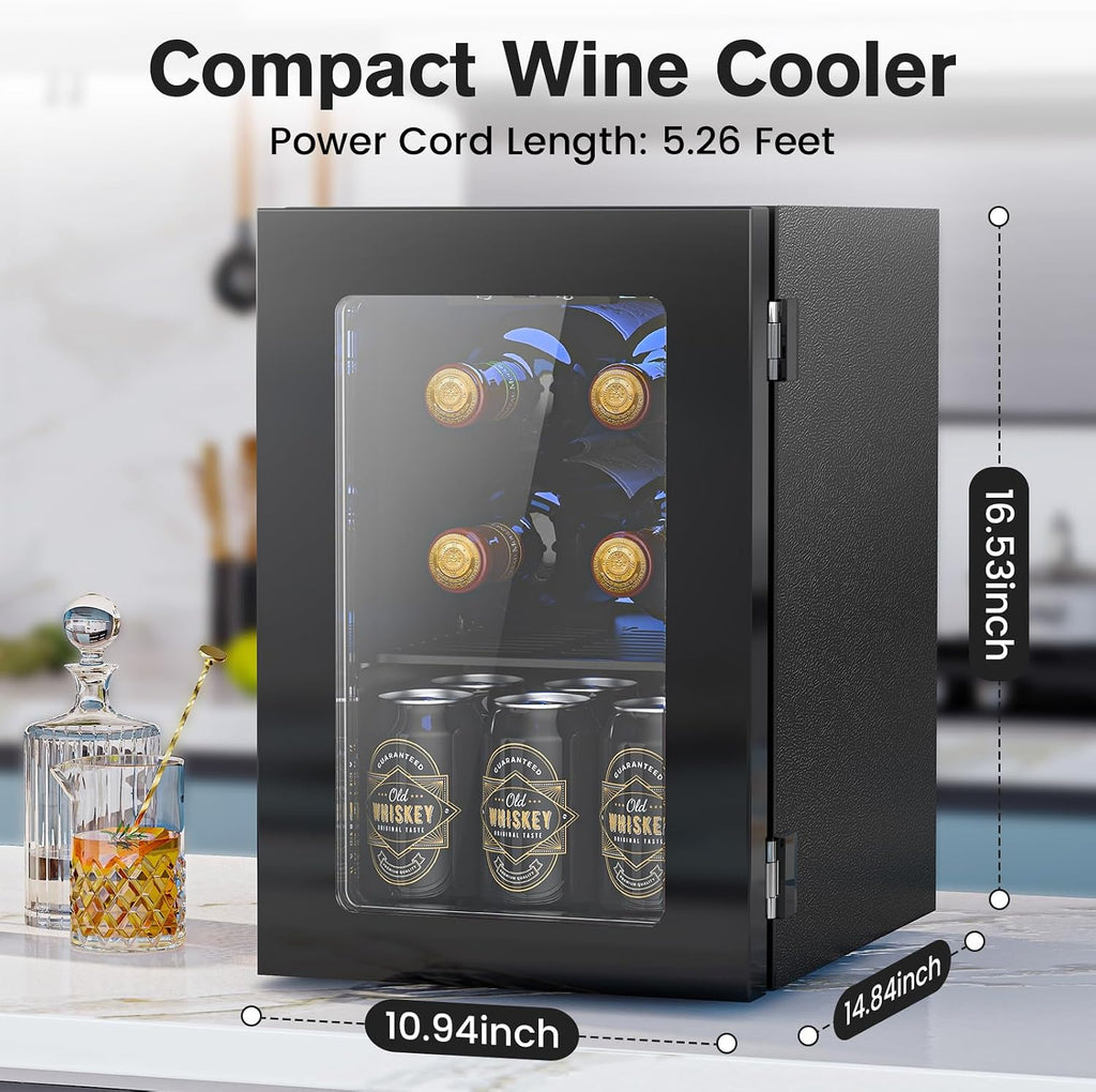 Electactic Wine Fridge Freestanding Counter-top, 24 Cans Wine Cellar Drink Cooler for Soda, Canned Beer, Adjustable Digital Temperature Control for Home Dorm Office, Black