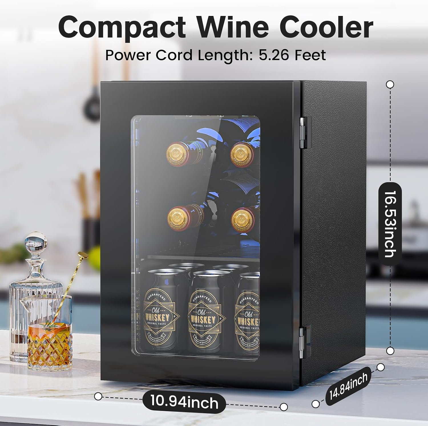 Electactic Wine Cooler Refrigerator with Glass Door, Mini Wine Fridge for Red, White and Champagne, Built-in Wine Cellar, 40-61F Digital Temperature Control, Indoor Use