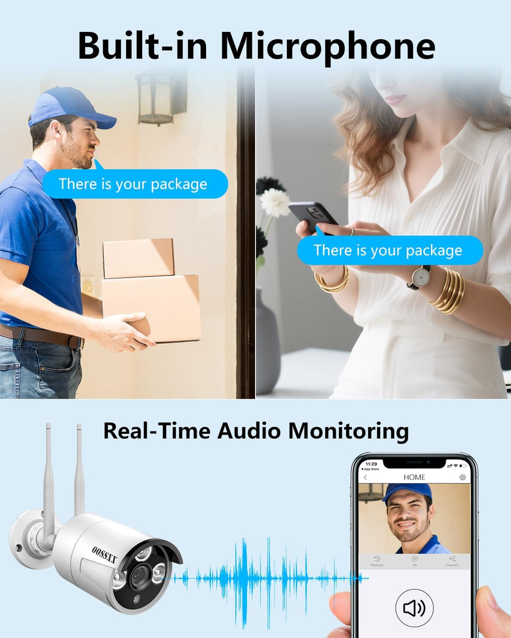 (2026 Update) Wireless WiFi Outdoor Security Camera System with Monitor, IP67 Waterproof Dual Antenna Cameras, Built-in Screen NVR, Audio Recording, Night Vision, No Monthly Fee, Plug & Play