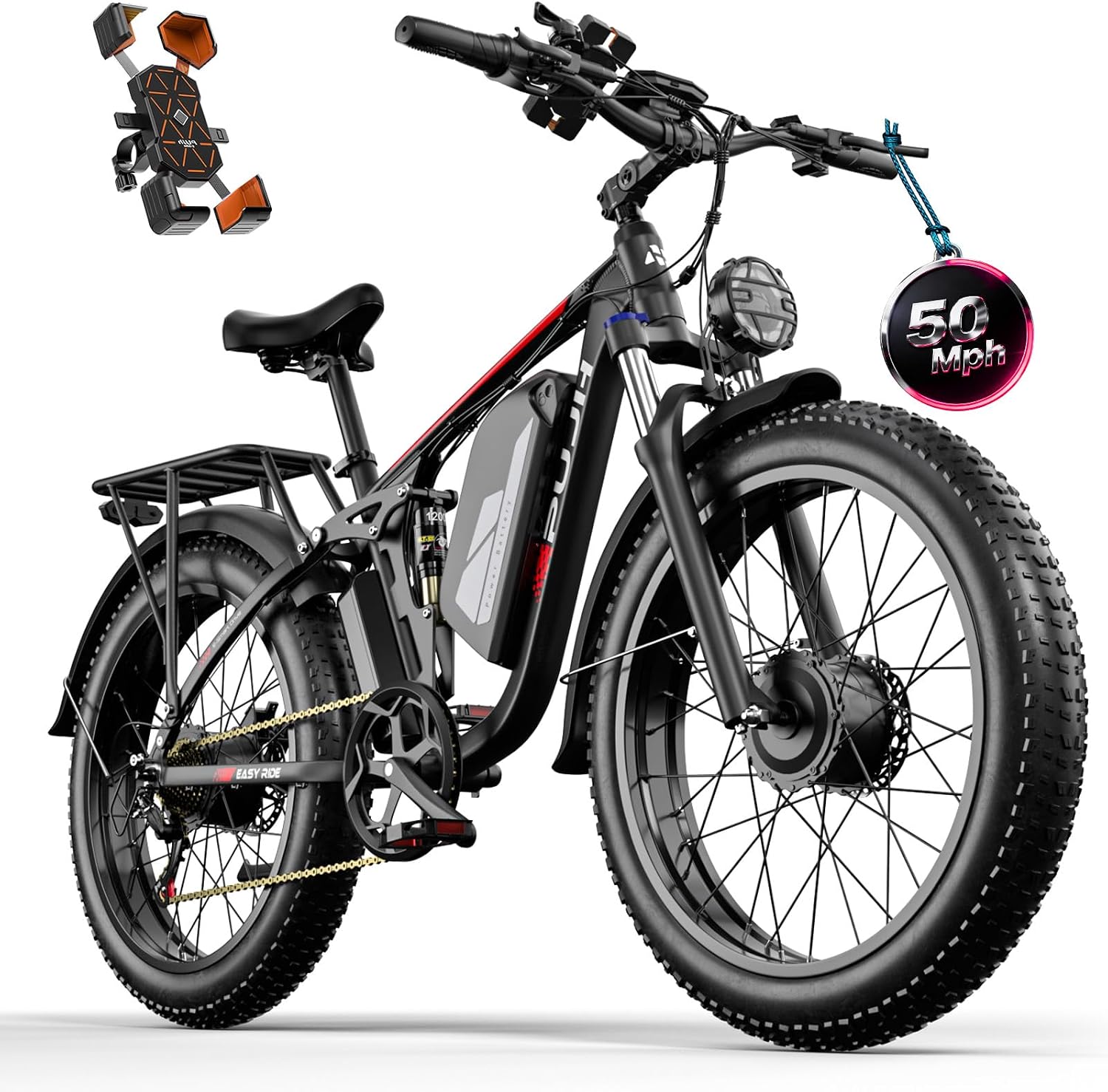 Electric Bike, 60V 20Ah 6000W Dual Motors, 26' Fat Tires Fast Ebike, Max 50mph 35-100 Mile Range, Full Suspension Hydraulic Brakes, for Off-Road Mountain Riding Adventures