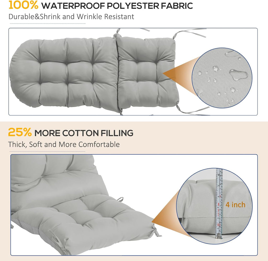 Adirondack Chair Cushions Set of 4, Thick High Back Rocking Chair Cushion 47x19.6x4 Inch, Folding Patio Pads with Ties, Waterproof & Fade-Resistant Seat Pads Indoor/Outdoor (Grey)