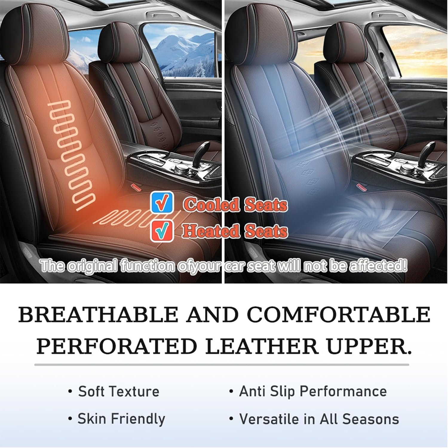 Leather Seat Covers for Hyundai Santa Cruz 2022-2025 2026,Car Seat Covers Front Set,Waterproof Car Seat Protectors with Airbag,Comfort Interior Cover Seats for Cars(Black+Brown,Pillows)