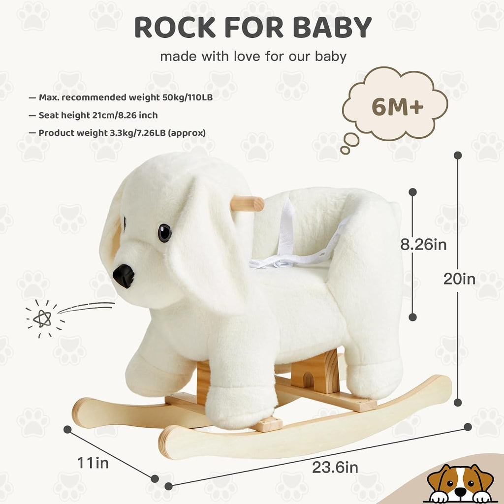 Baby Rocking Horse,Labrador Wooden Rocking Horse for Toddlers 1 Year Old Cute Dog Stuffed Plush Ride-on Toy Rocking Animal for Baby Boys and Girls Nursery/Child Christmas or Birthday Gift
