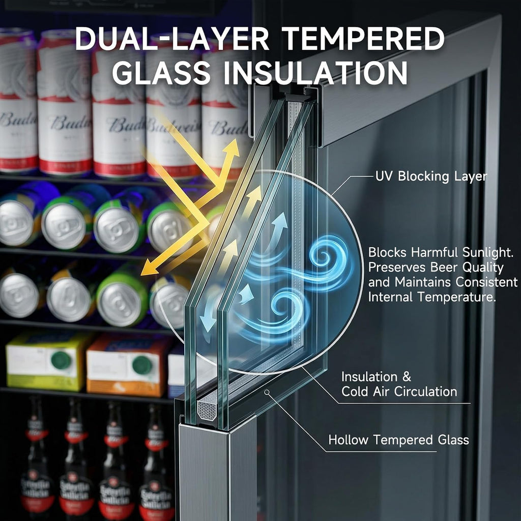 Anypro Mini Fridge 130 Can Beverage Refrigerator Cooler, 3.2 Cu.Ft Drink Fridge for Soda Wine Beer, Beverage Fridge with Glass Door for Home Office Bar, Digital Temperature Control, Adjustable Shelves