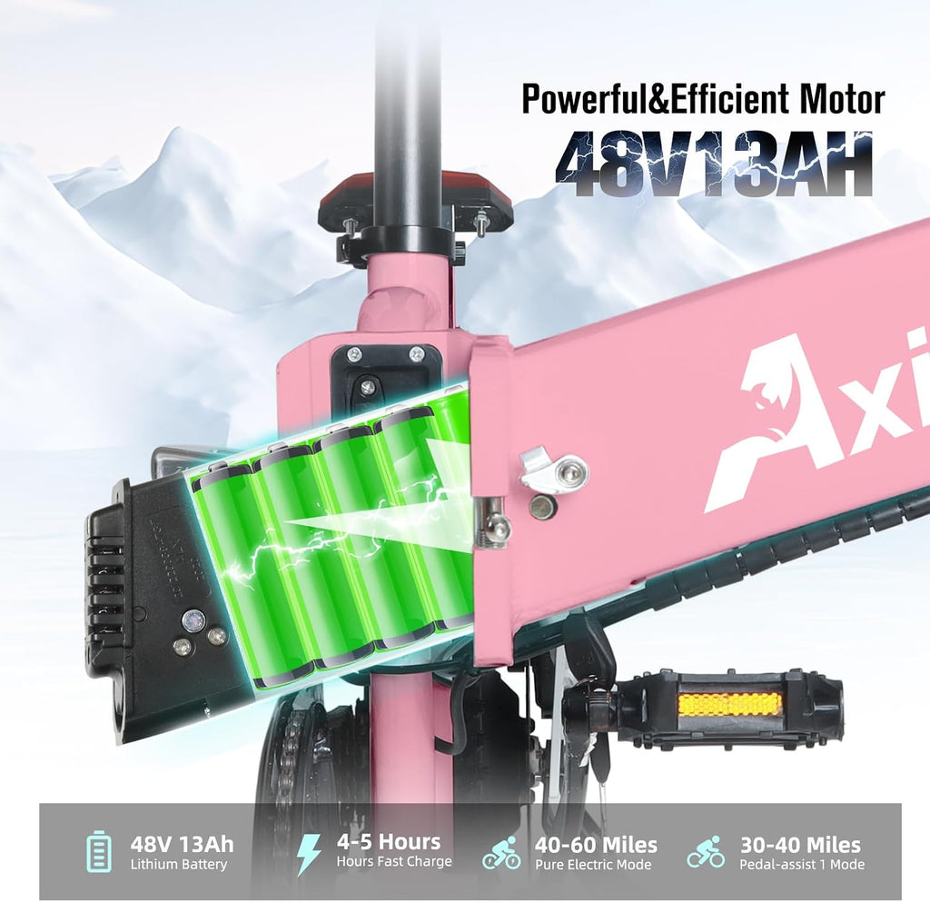 Axiniu 20' Folding Electric Bike丨850W Electric Bikes for Adults丨48V 13Ah Portable Battery丨48.5Lbs Lightweight Folding E-Bike丨60 Miles Range丨25mph Speed - Class 2 Fat TIre Ebike