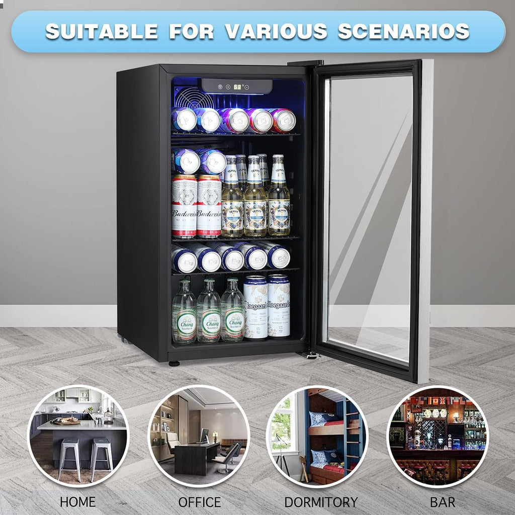 Antarctic Star Beverage Refrigerator Cooler -120 Can Mini Fridge Glass Door for Soda Beer or Wine Constant Glass Door Small Drink Dispenser Clear Front Door for Home, Office Bar 3.2cu.ft