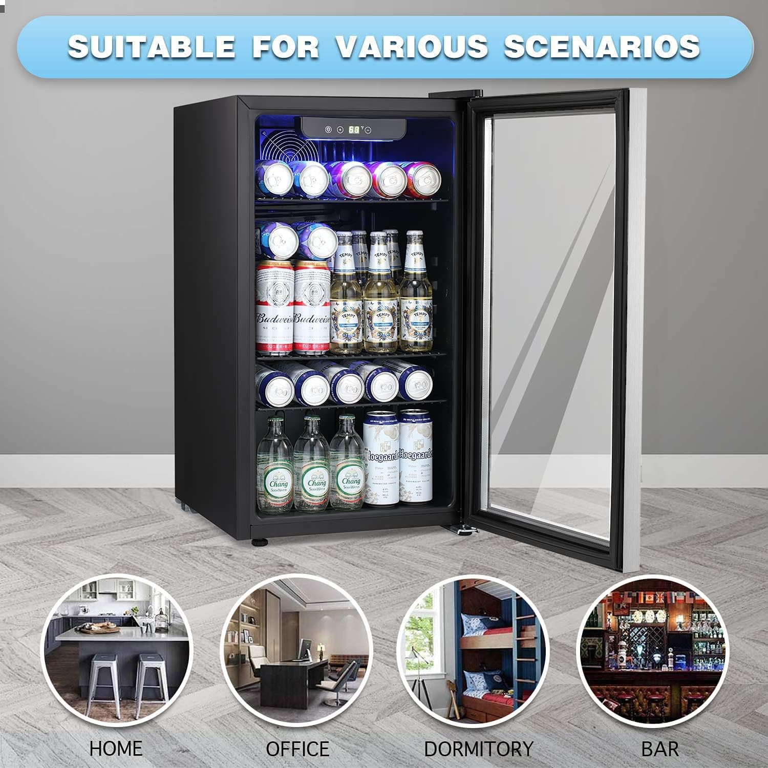 Antarctic Star Beverage Refrigerator Cooler -120 Can Mini Fridge Glass Door for Soda Beer or Wine Constant Glass Door Small Drink Dispenser Clear Front Door for Home, Office Bar 3.2cu.ft