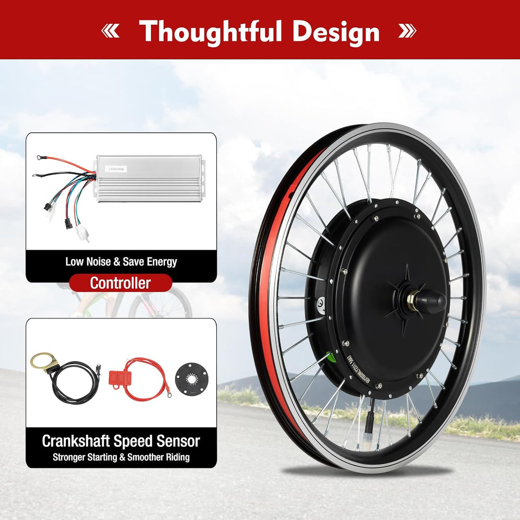 20' Electric Bike Conversion Kit, DC48V 1000W Front Wheel Conversion Kit with LED Display & Brushless Controllerm, for Mountain, Beach and Off-Road Bikes