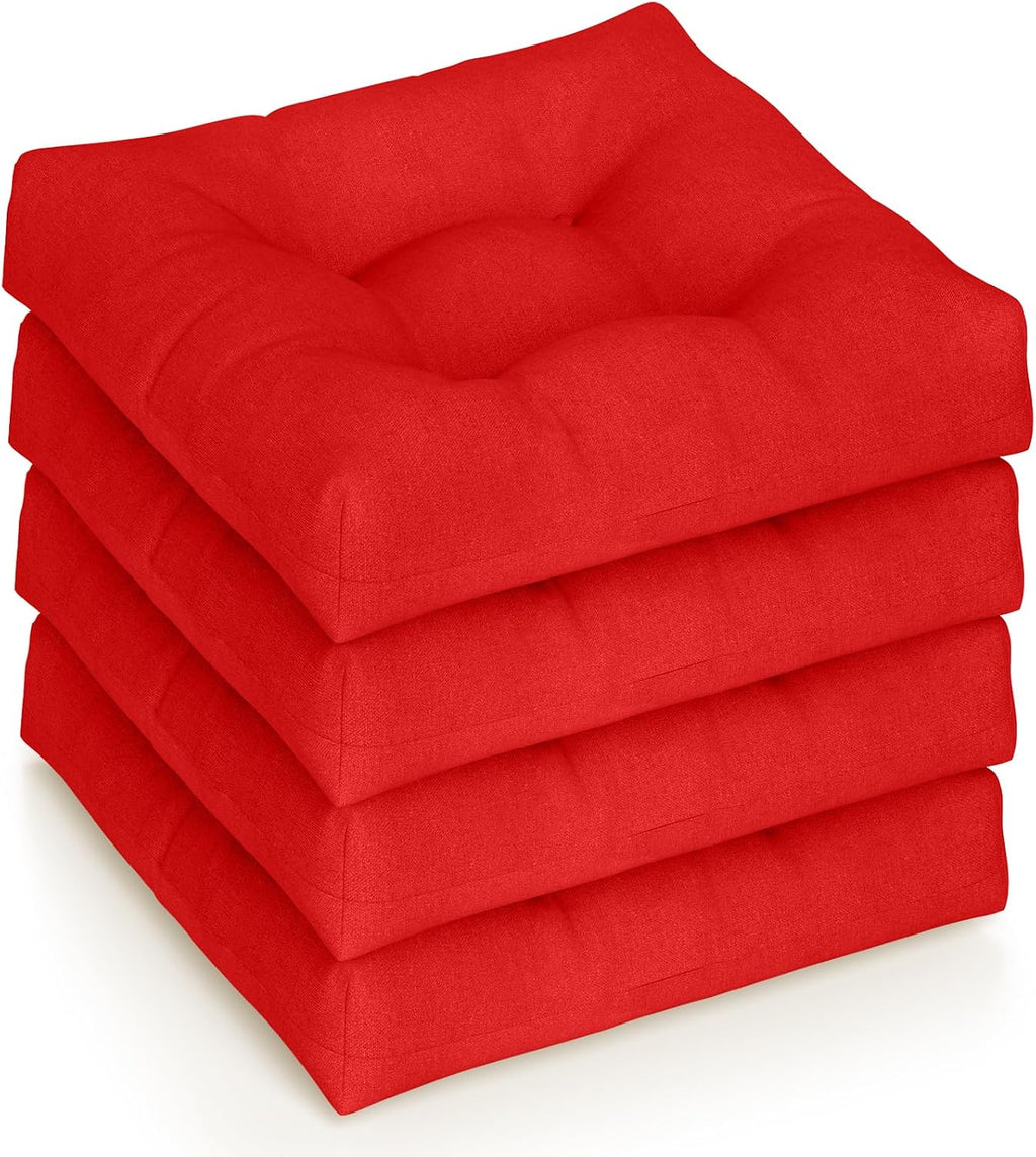 Giantex Set of 4 Tufted Patio Cushions, 4' Outdoor Seat Cushions, Waterproof & High Elasticity for Comfortable Sitting Experience, Square Chair Cushions for Indoor Outdoor Use, Red