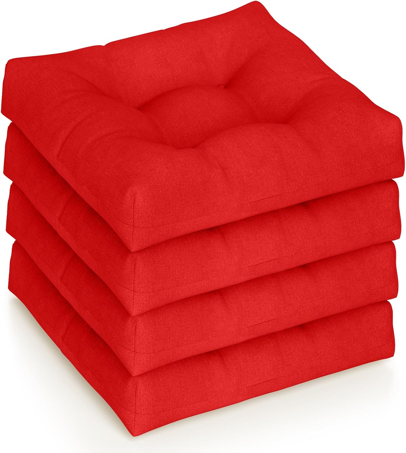 Giantex Set of 4 Tufted Patio Cushions, 4' Outdoor Seat Cushions, Waterproof & High Elasticity for Comfortable Sitting Experience, Square Chair Cushions for Indoor Outdoor Use, Red