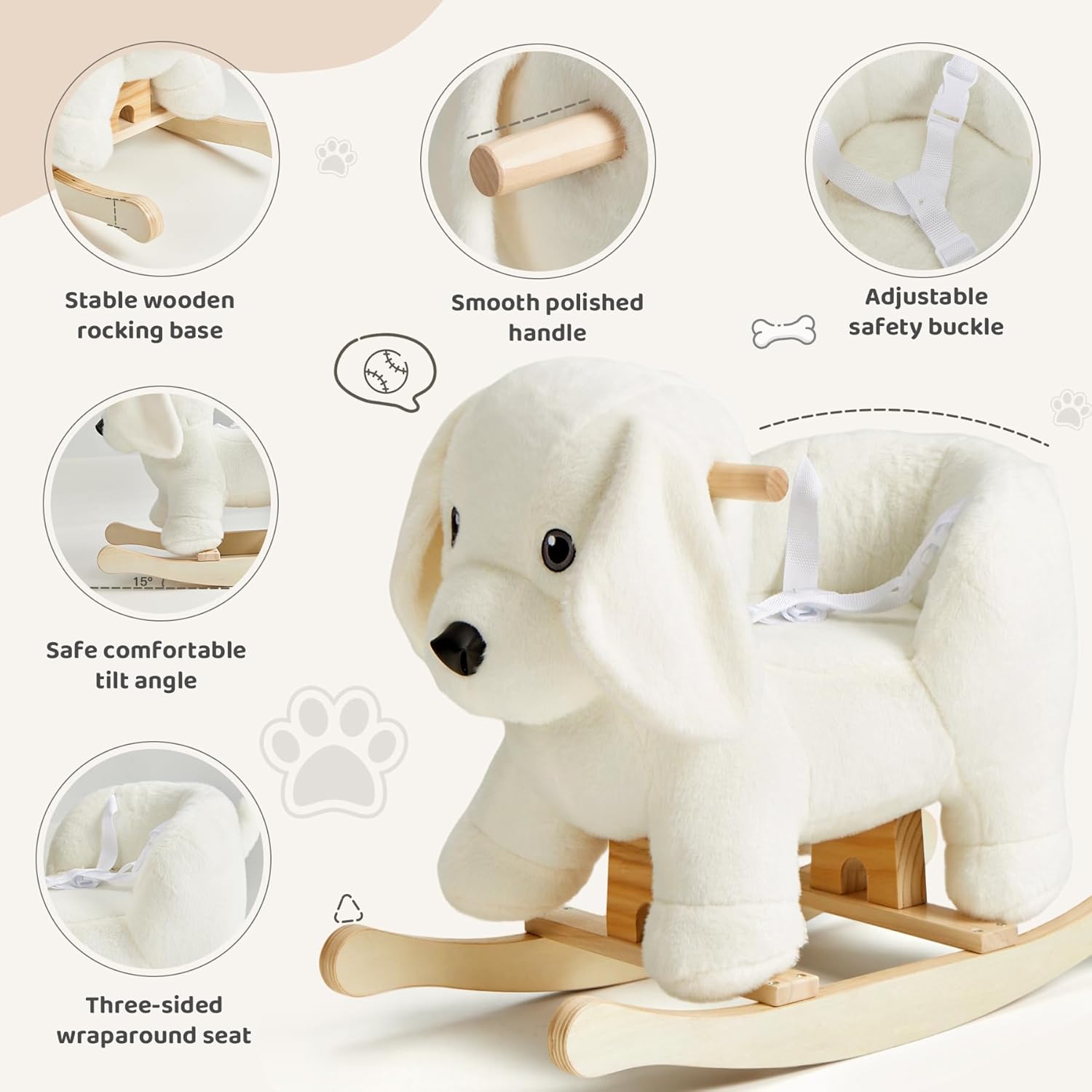 Baby Rocking Horse,Labrador Wooden Rocking Horse for Toddlers 1 Year Old Cute Dog Stuffed Plush Ride-on Toy Rocking Animal for Baby Boys and Girls Nursery/Child Christmas or Birthday Gift