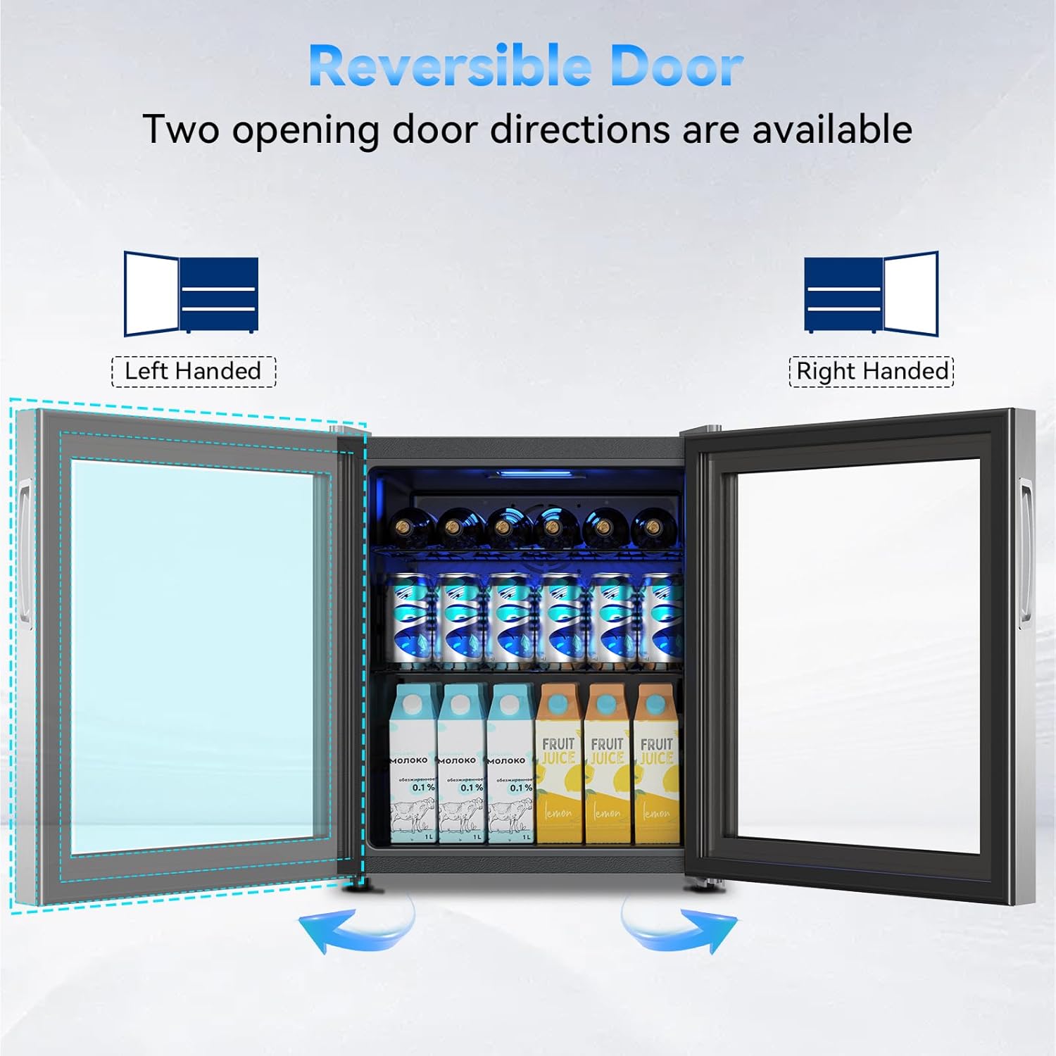 Velivi Mini Fridge with Glass Door-Small Fridge Desk Beverage Cooler with Lock for Beer Drinks 1.4 Cu.Ft Countertop Beverage Fridge with Adjustable Shelves, Led Light for Bedroom/Office/Dorm